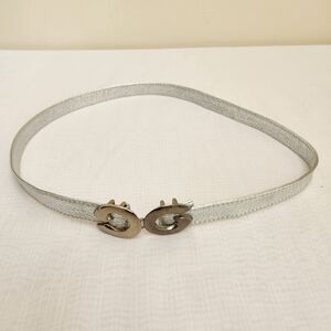 Women's Belt Silver Metallic Belt Silver Hardware Hook Closure 34 1/2 inches